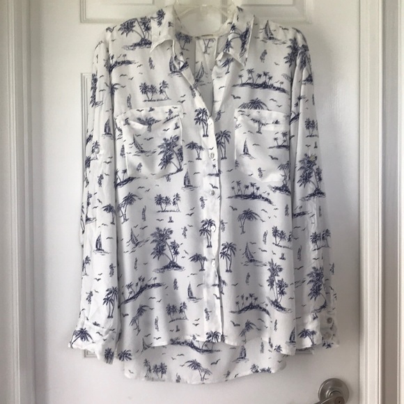 Tropical Print Buttondown Top- size M - Picture 1 of 6